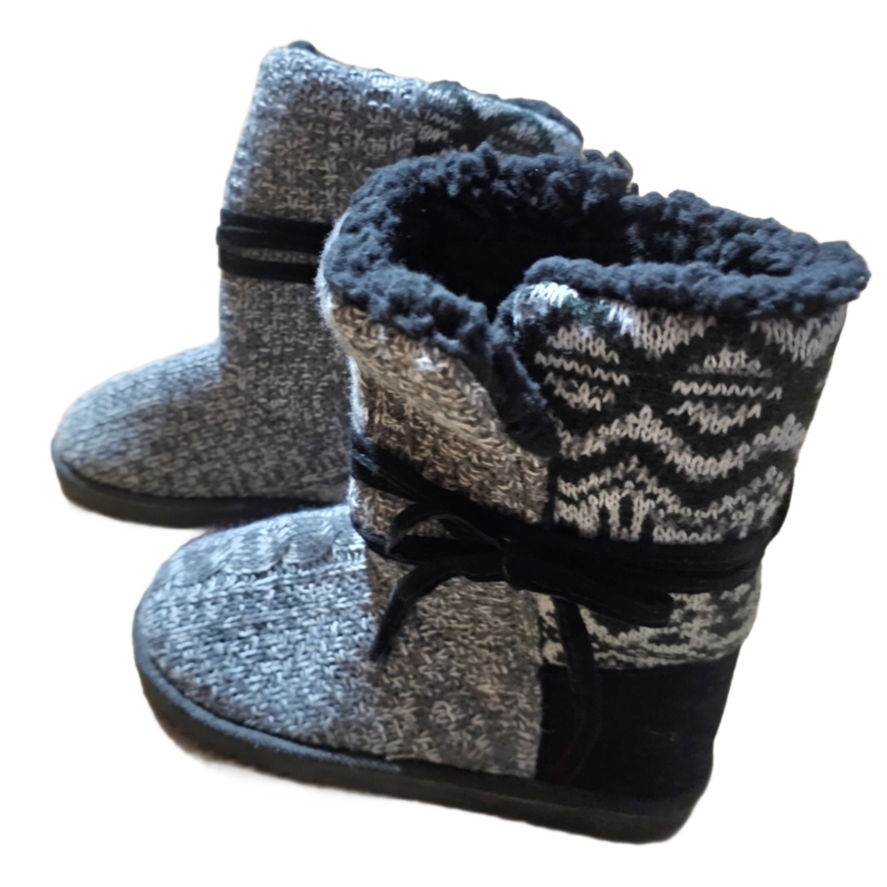 Muk Luks Clementine Mid Calf Boots Size 6 Womens Fair Isle Tie Bow Side